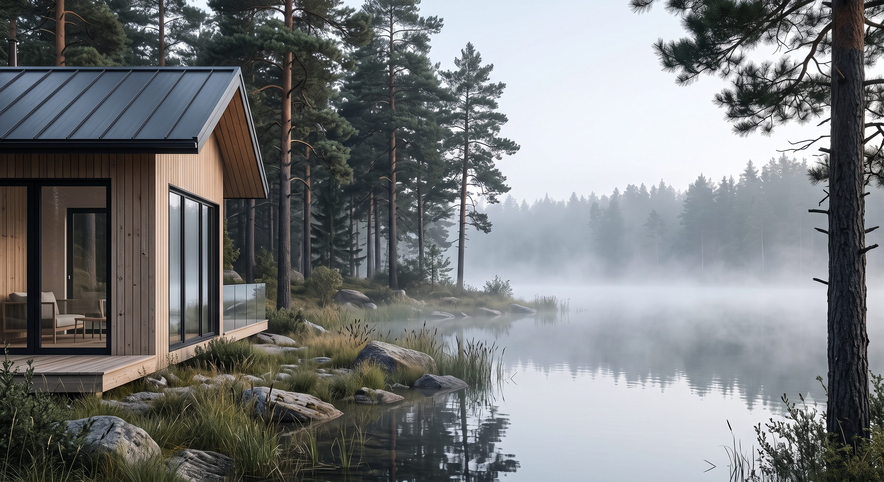 Silvatide Cottage lakeside view with fire pit